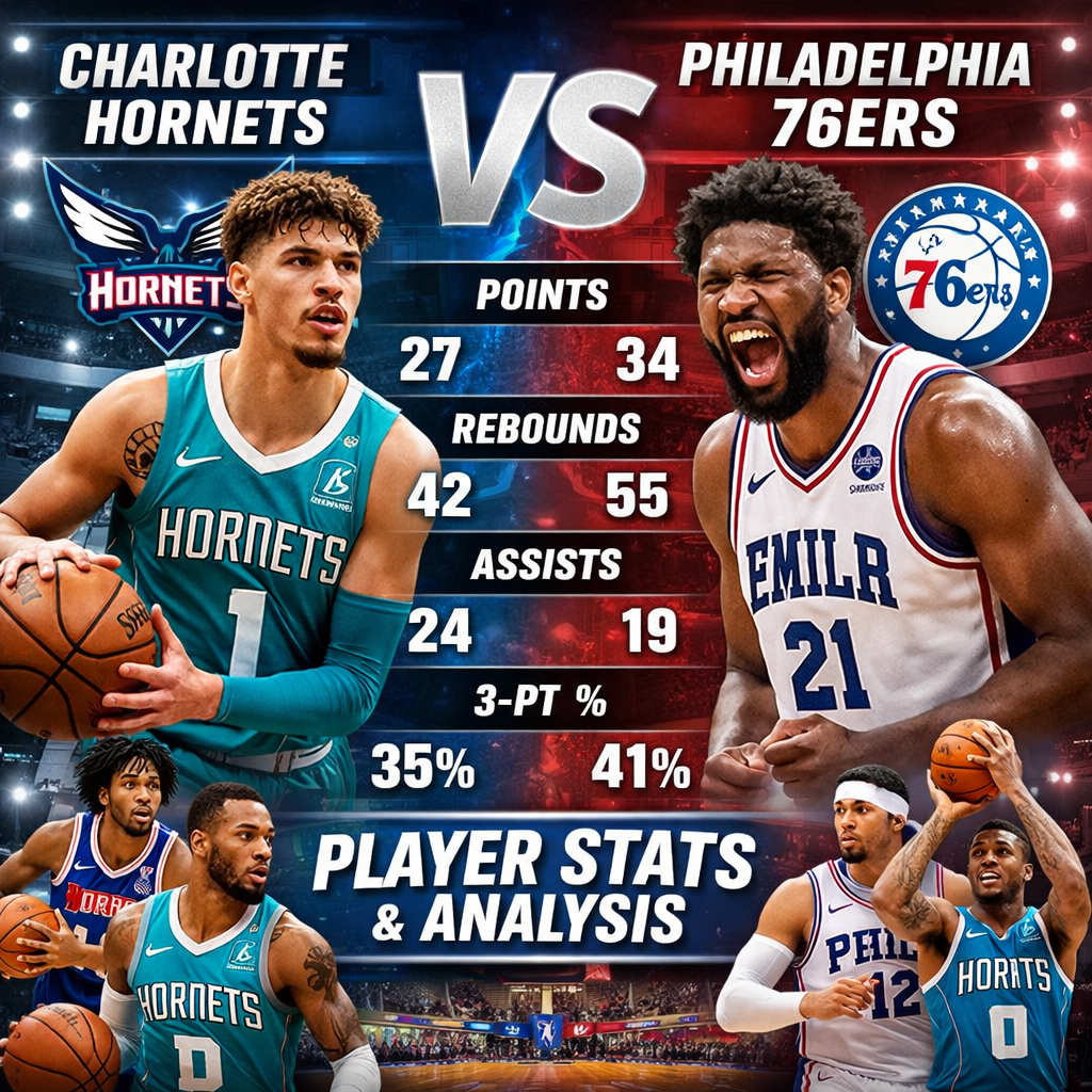 charlotte hornets vs 76ers match player stats